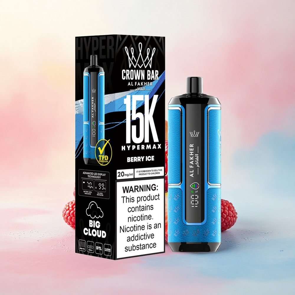 Al Fakher Crown Bar 15K Hypermax Berry Ledus ar 6mg nikotīna un 600mAh bateriju