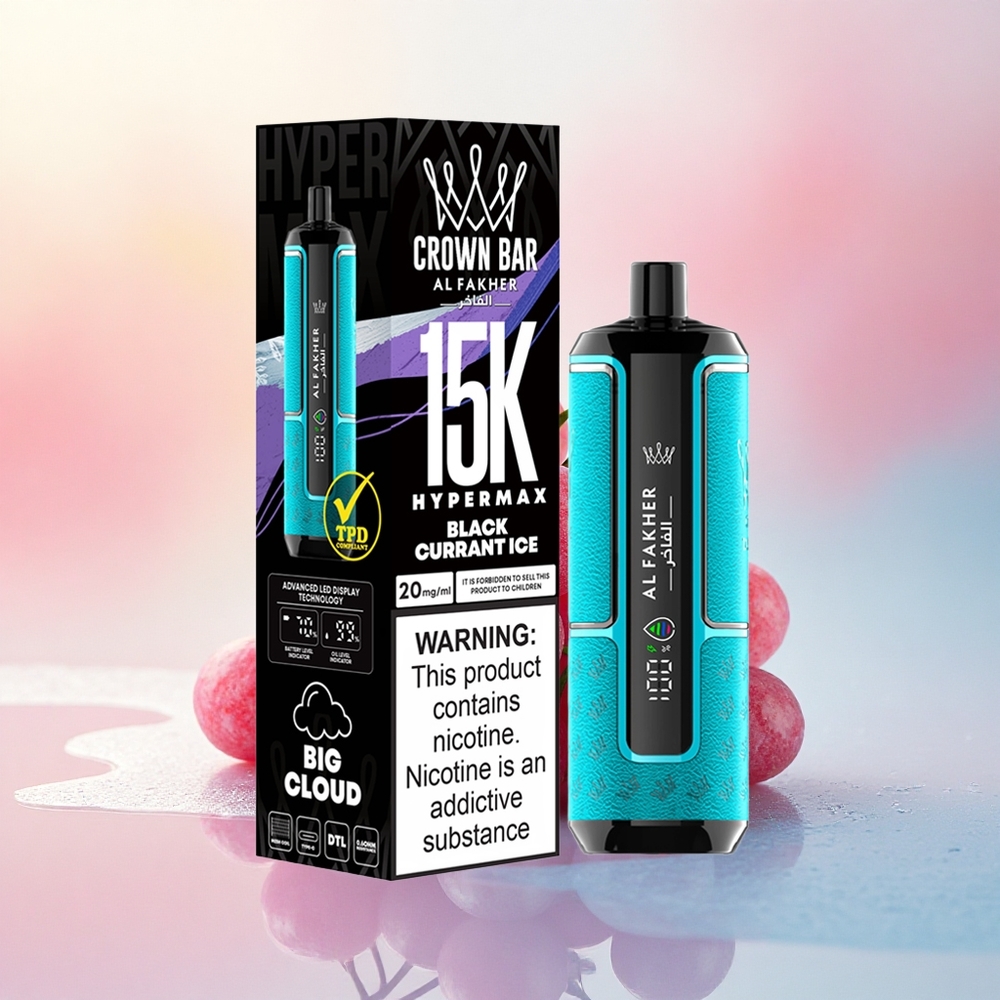 Al Fakher Crown Bar 15K Hypermax Melnais Upeņu Saldējums ar 600mAh un 6mg Nikotīna