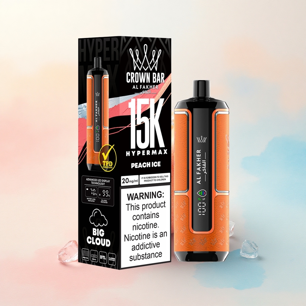 Al Fakher Crown Bar 15K Hypermax Persiku Ledus ar 600mAh un 6mg nikotīna