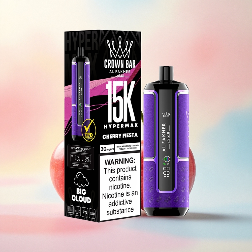 Al Fakher Crown Bar 15K Hypermax Ķiršu Svetki ar 600mAh un 6mg nikotīna