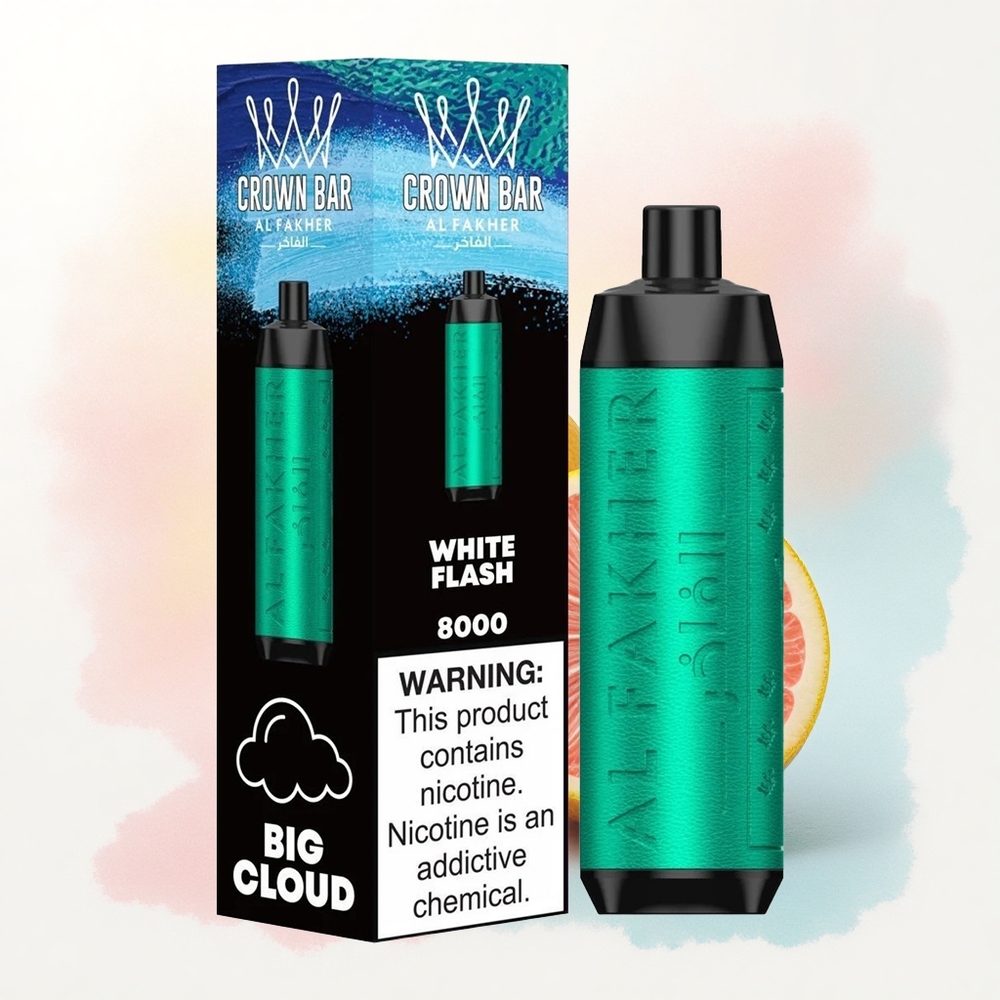 Al Fakher Crown Bar 8000 Crystal Baltā Zibsnība ar 600mAh un 5mg nikotīna