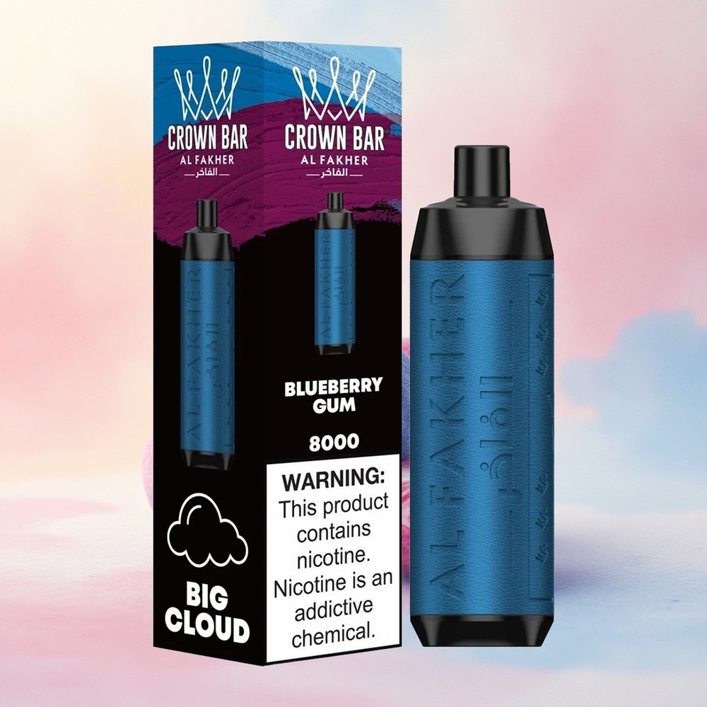Al Fakher Crown Bar 8000 Crystal Krūmmējumu Zilā Gaisma USB-C 600mAh 5mg nikotīna