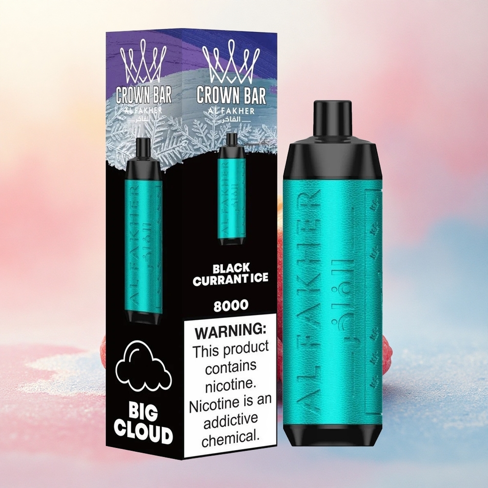Al Fakher Crown Bar 8000 Crystal Melnais ērkšķogas ledus ar 5mg nikotīna un 600mAh bateriju
