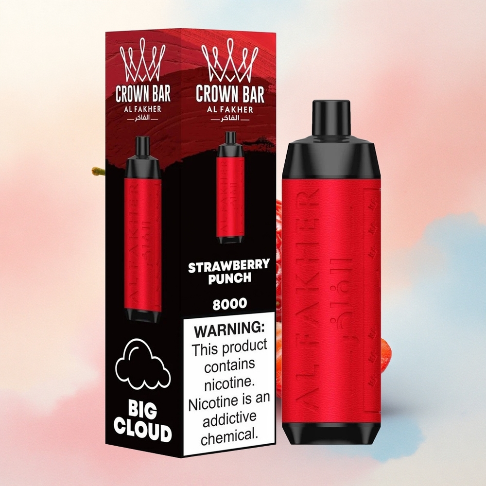 Al Fakher Crown Bar 8000 Crystal Zemeņu Puncis ar 5mg nikotīna un 600mAh bateriju